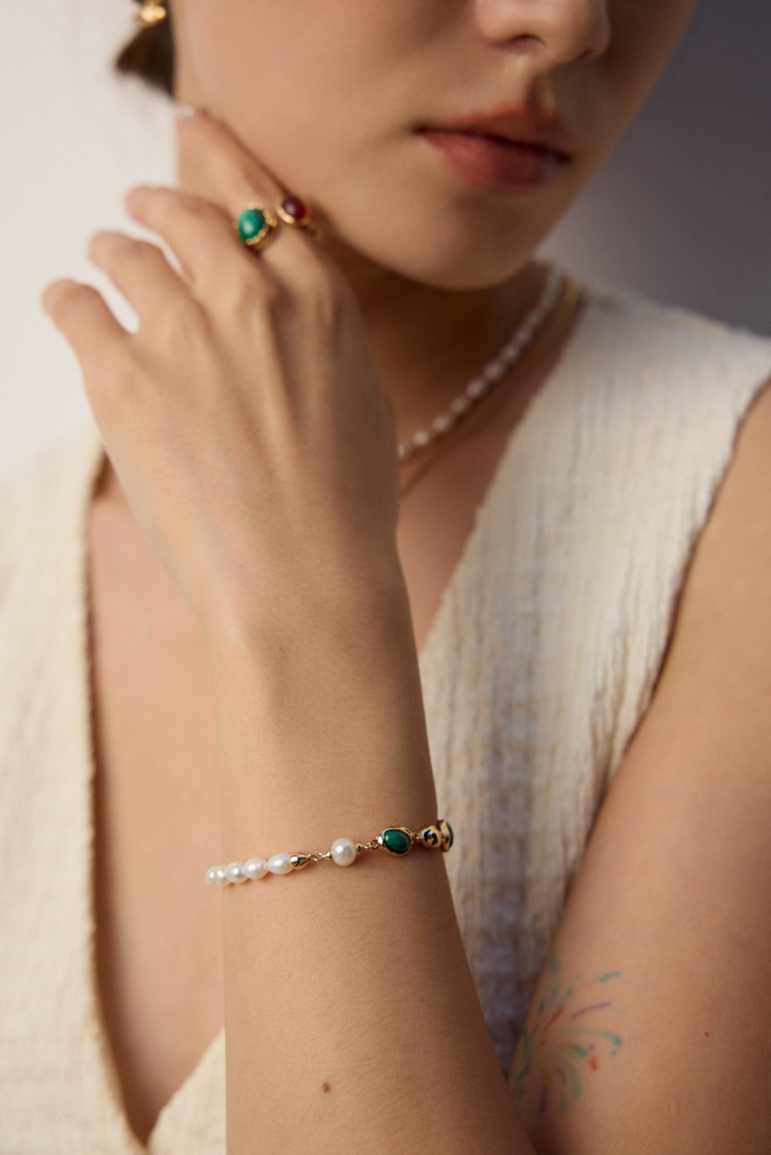 Versatile Style Gemstone distinctive Statement Ring- Malachite, Red Agate