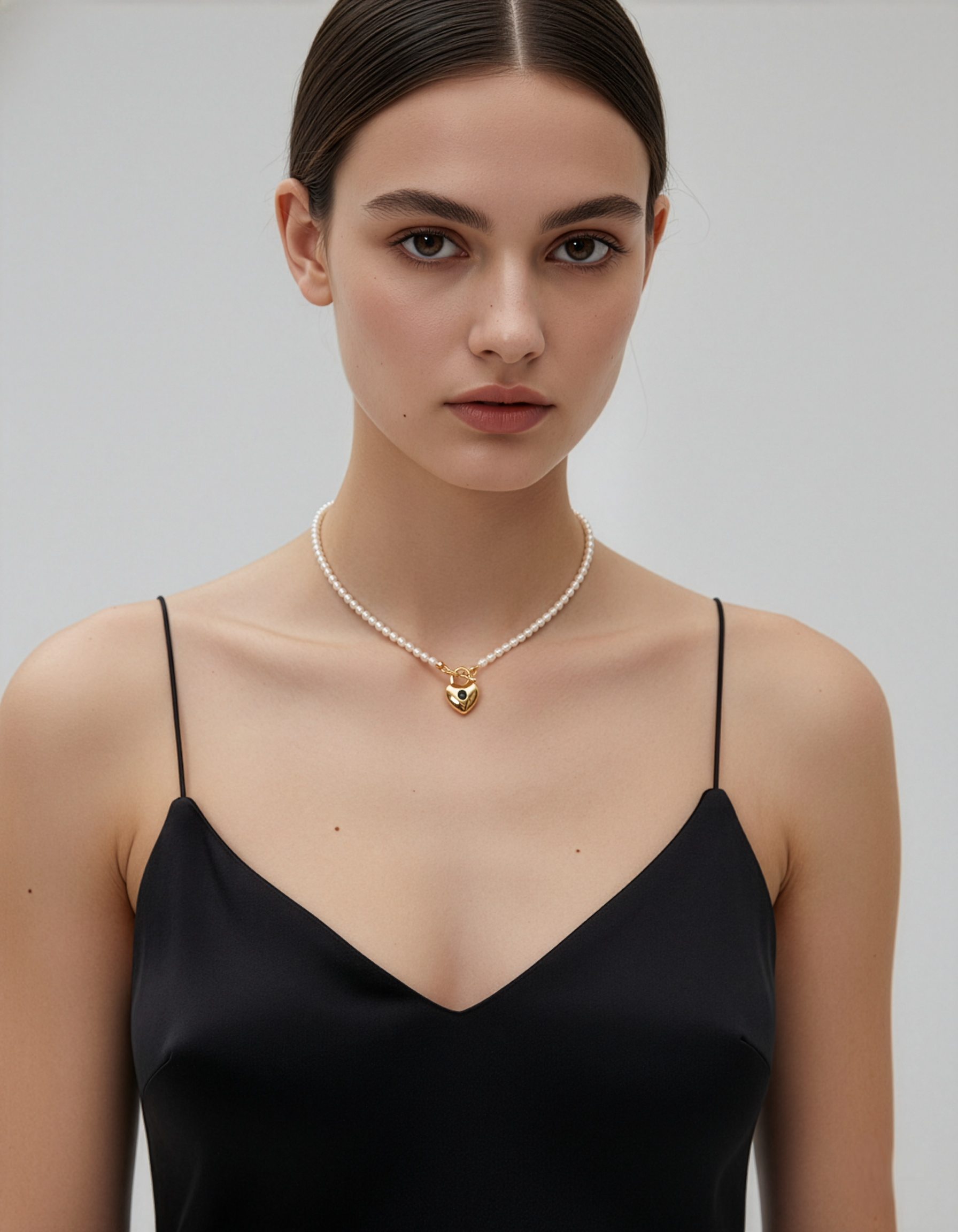 Heart Charm Rice Pearl Necklace· Parisian OT Clasp Design with Modern Elegance