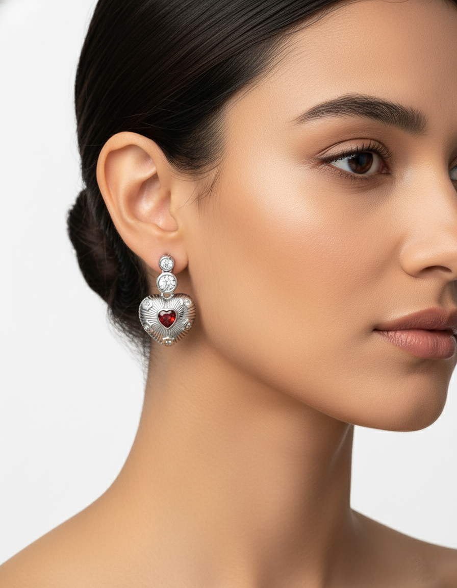 Gothic Heart Zircon Earrings – Vintage Romance with a Bold Edge