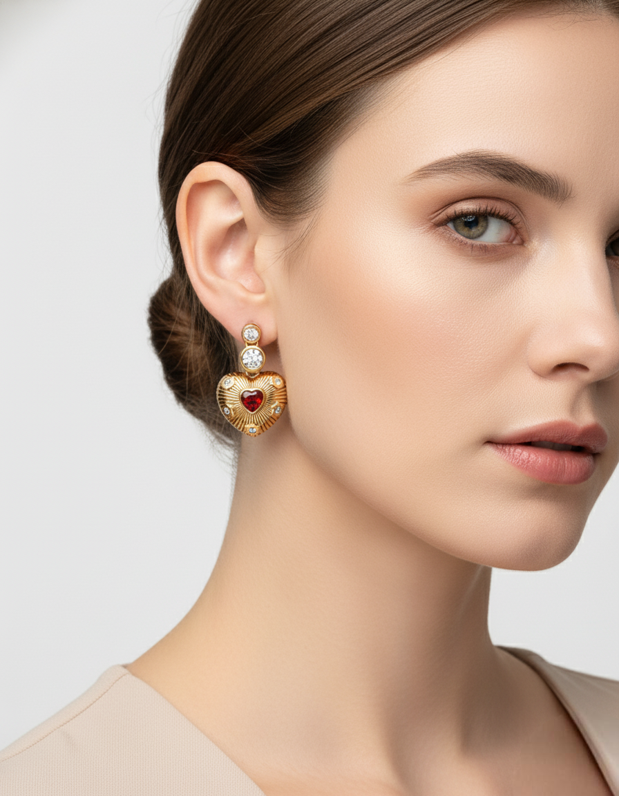 Gothic Heart Zircon Earrings – Vintage Romance with a Bold Edge