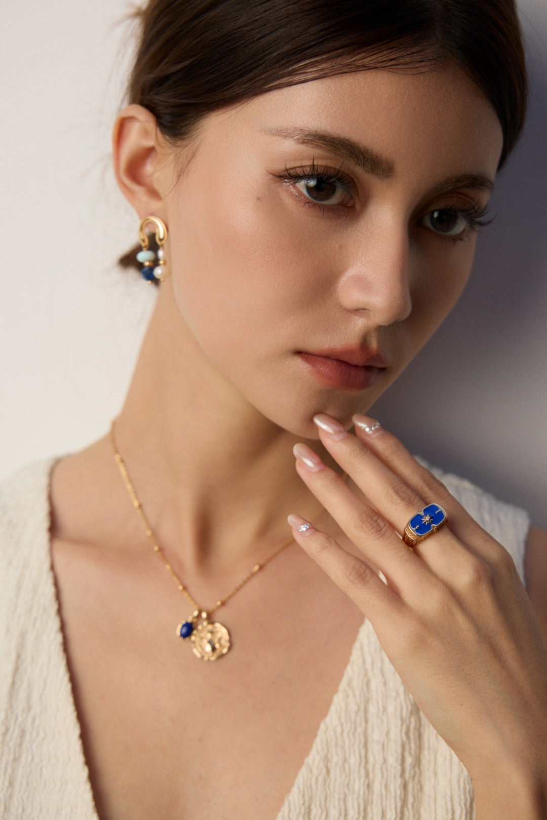 Precious Dreams Ring· Natural Pearl，Lapis Lazuli，Cubic Zirconia，S925 Sterling Silver with 18K GOLD plated