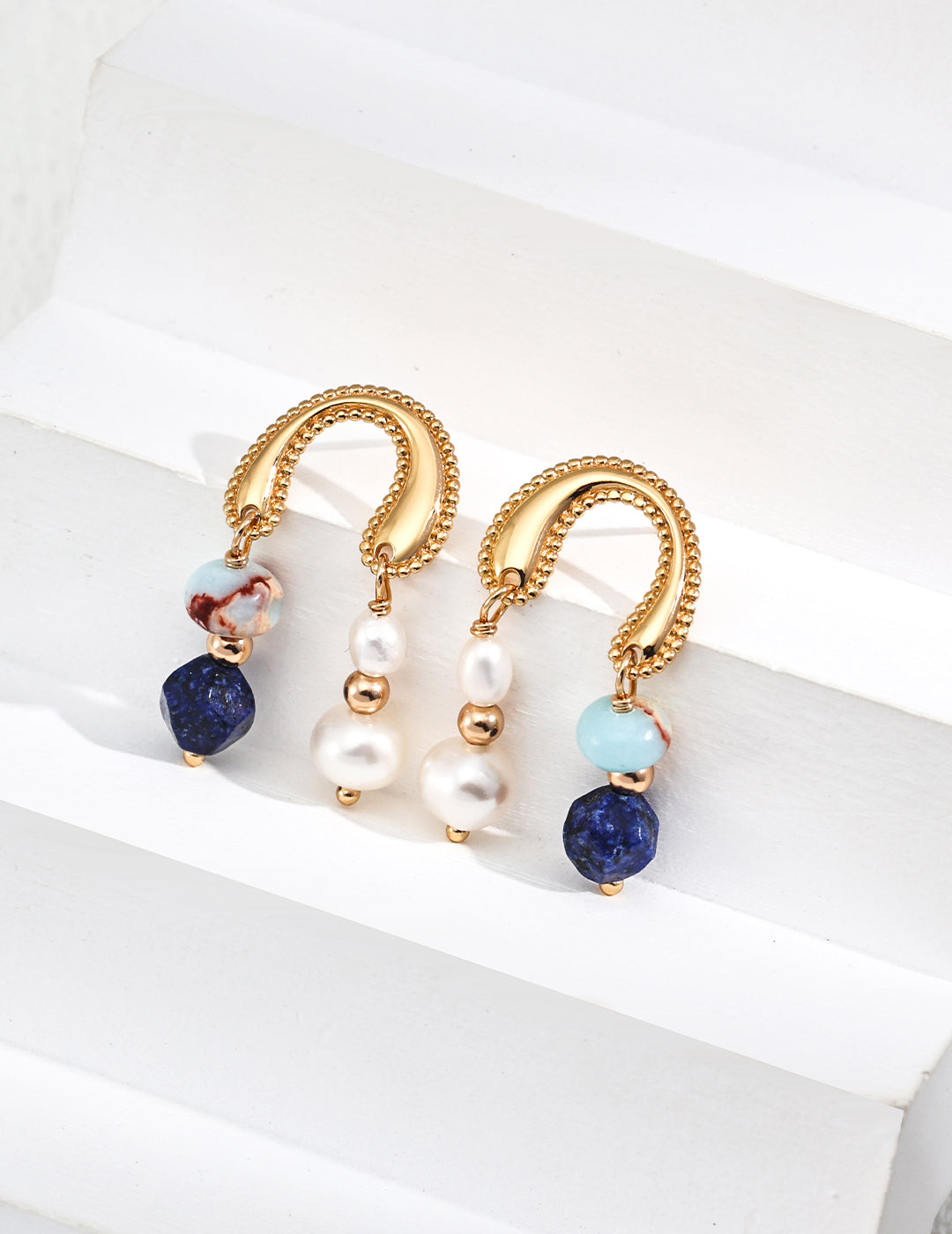 Precious Dreams Earrings- Natural Pearl，Lapis Lazuli，Cubic Zirconia