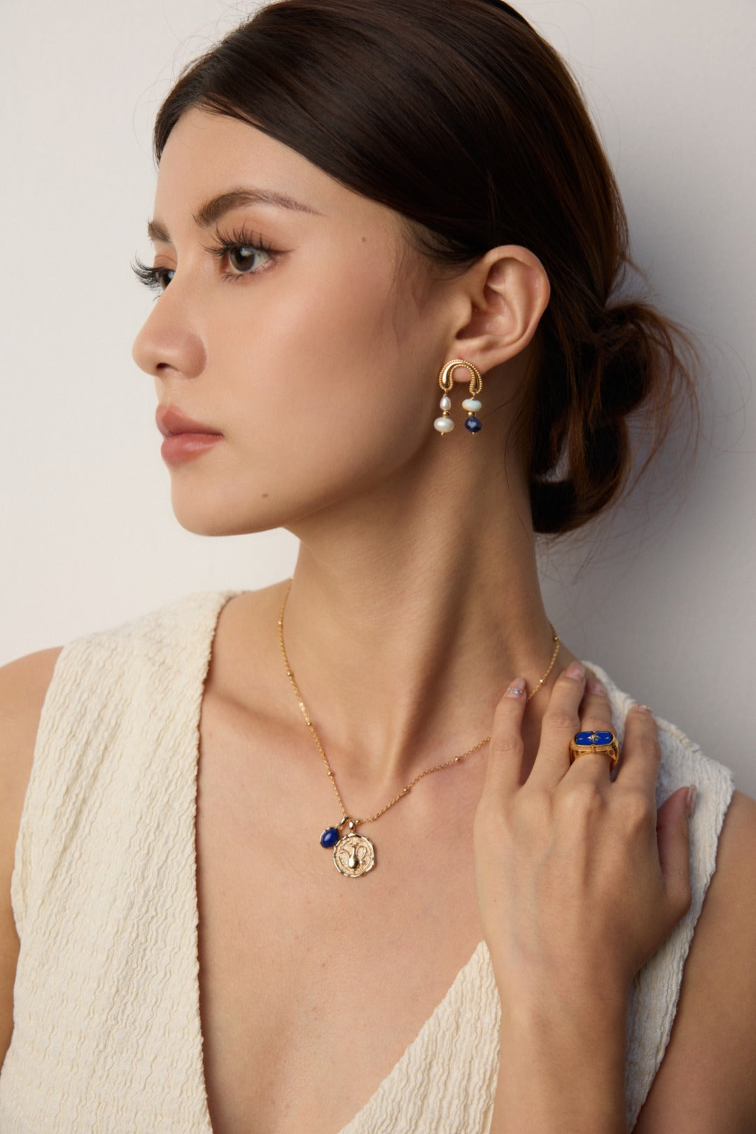 Precious Dreams Earrings- Natural Pearl，Lapis Lazuli，Cubic Zirconia