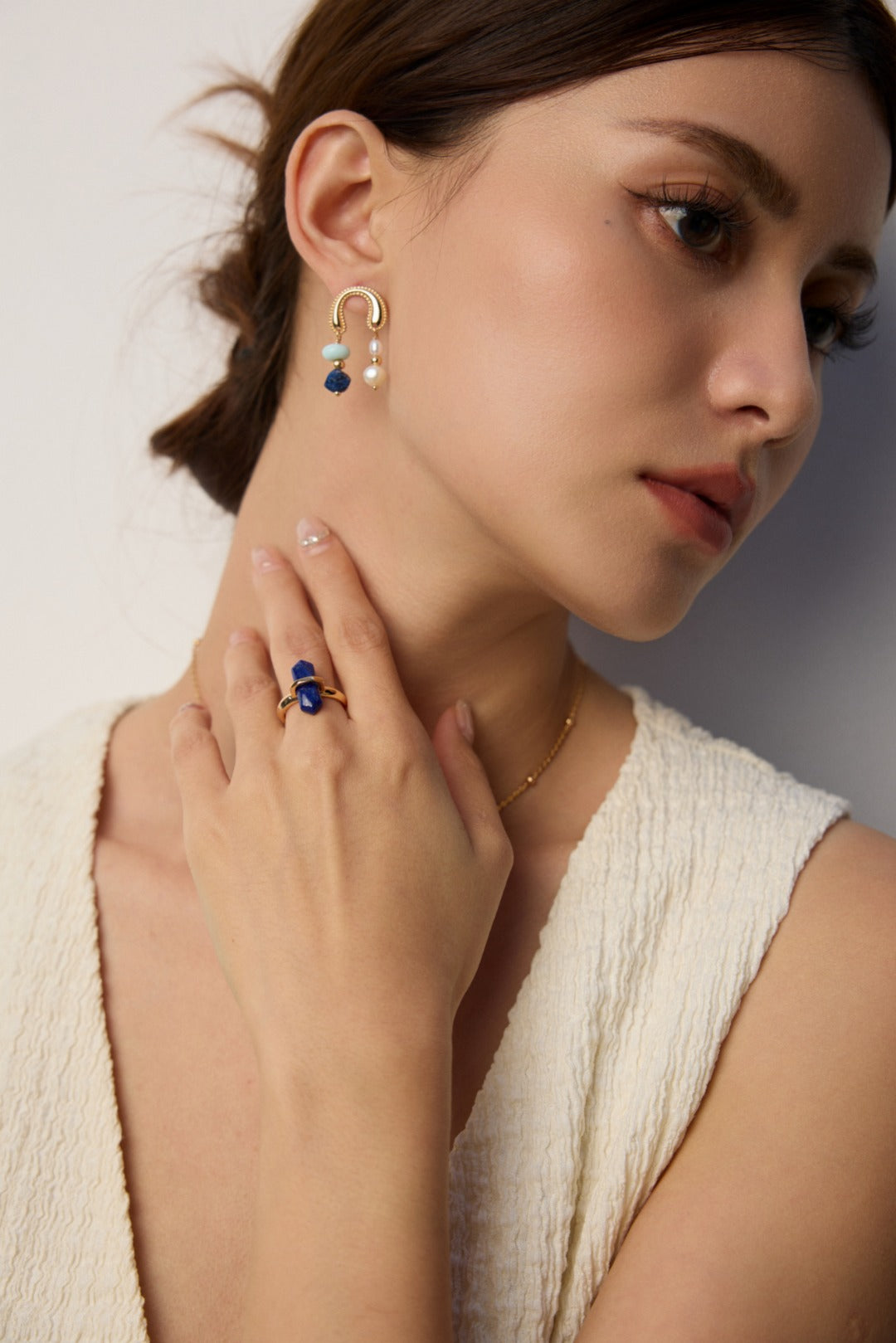 Precious Dreams Earrings- Natural Pearl，Lapis Lazuli，Cubic Zirconia