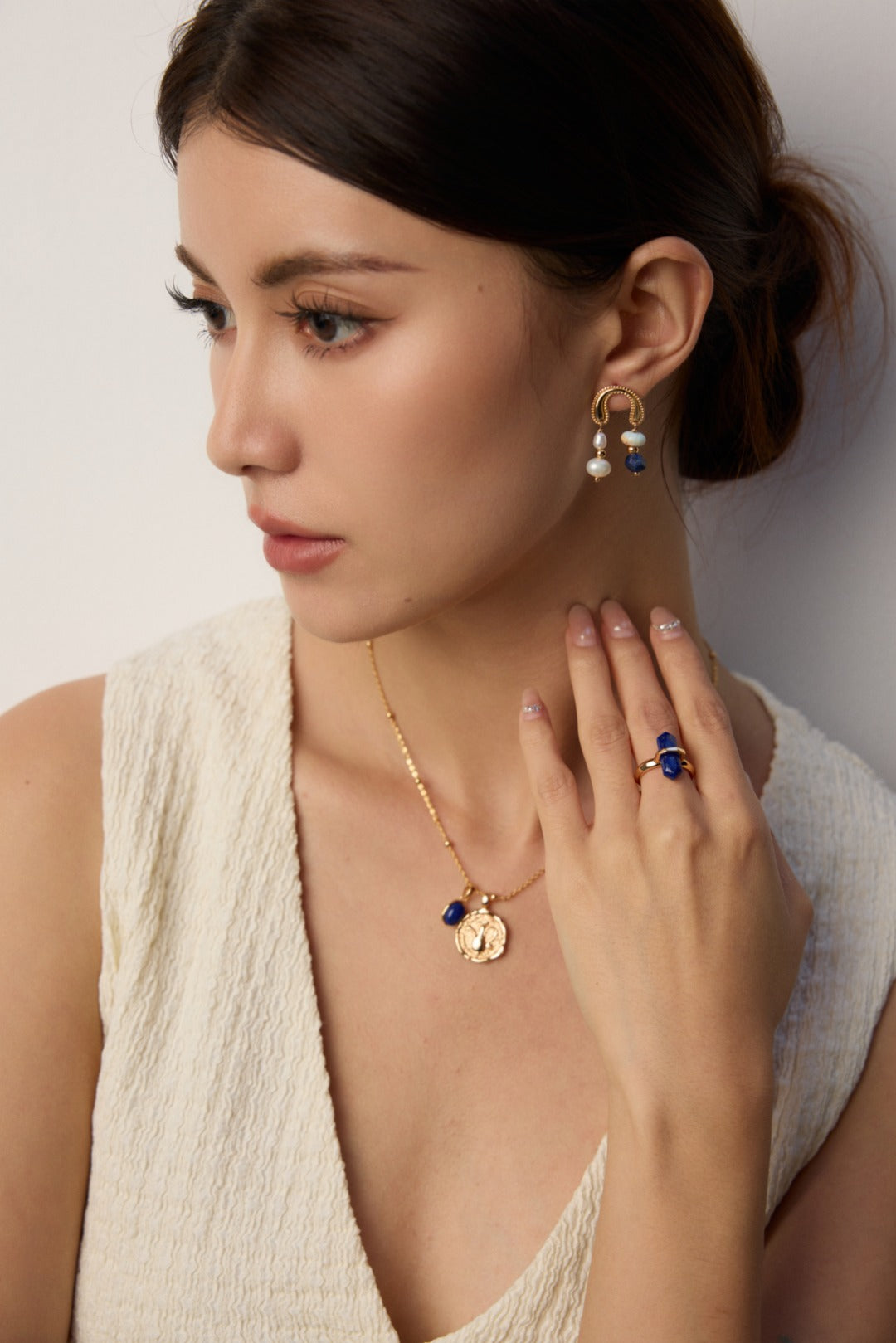 Precious Dreams Earrings- Natural Pearl，Lapis Lazuli，Cubic Zirconia