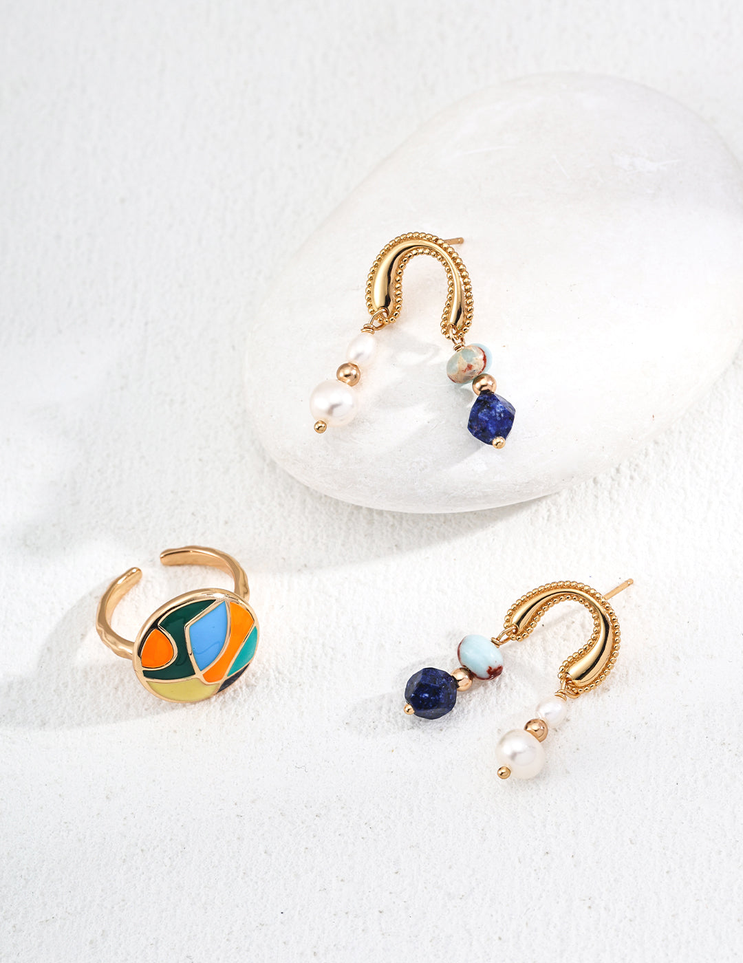 Precious Dreams Earrings- Natural Pearl，Lapis Lazuli，Cubic Zirconia