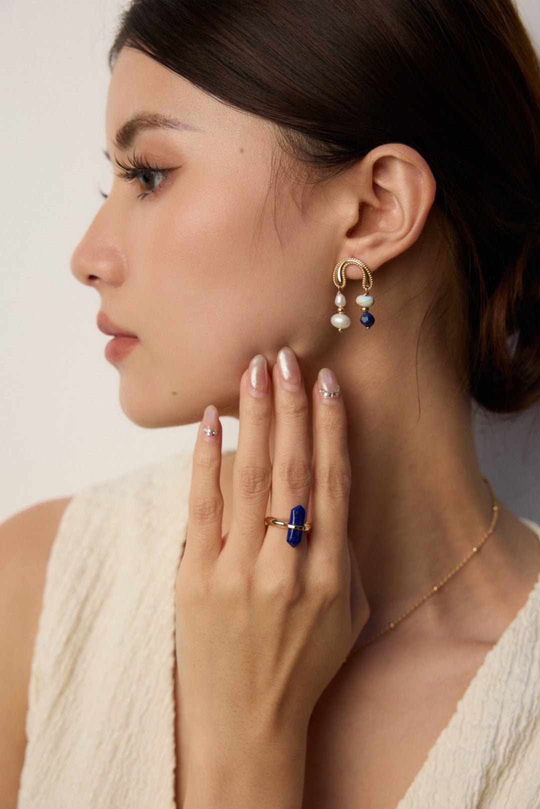 Precious Dreams Earrings- Natural Pearl，Lapis Lazuli，Cubic Zirconia