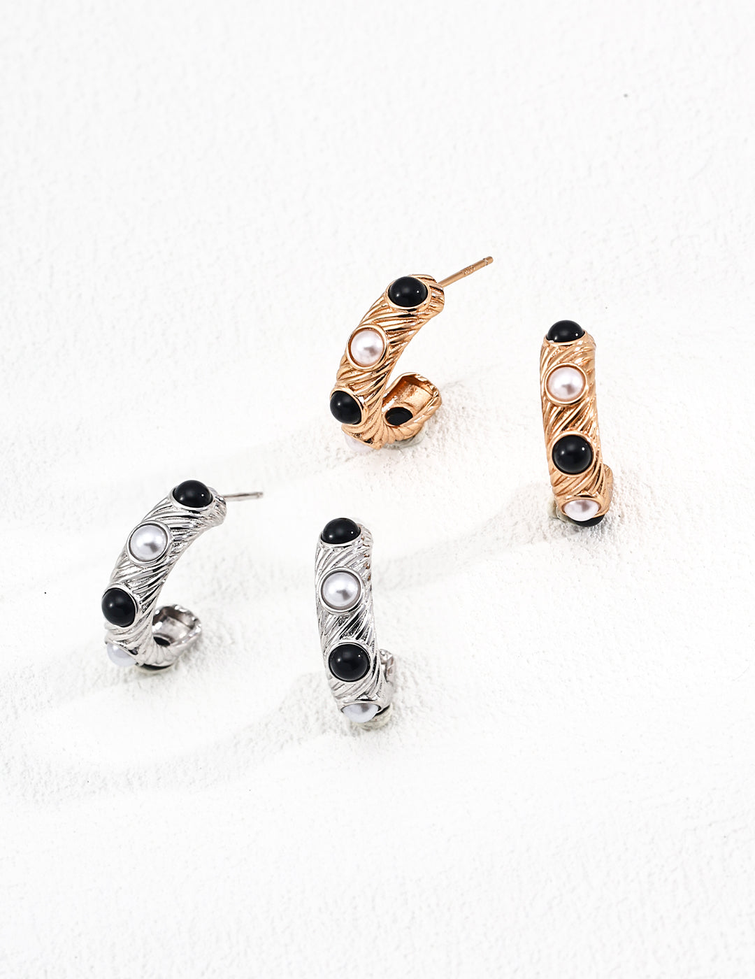 Nocturnal Light Earings- Black onyx， Natural Pearl