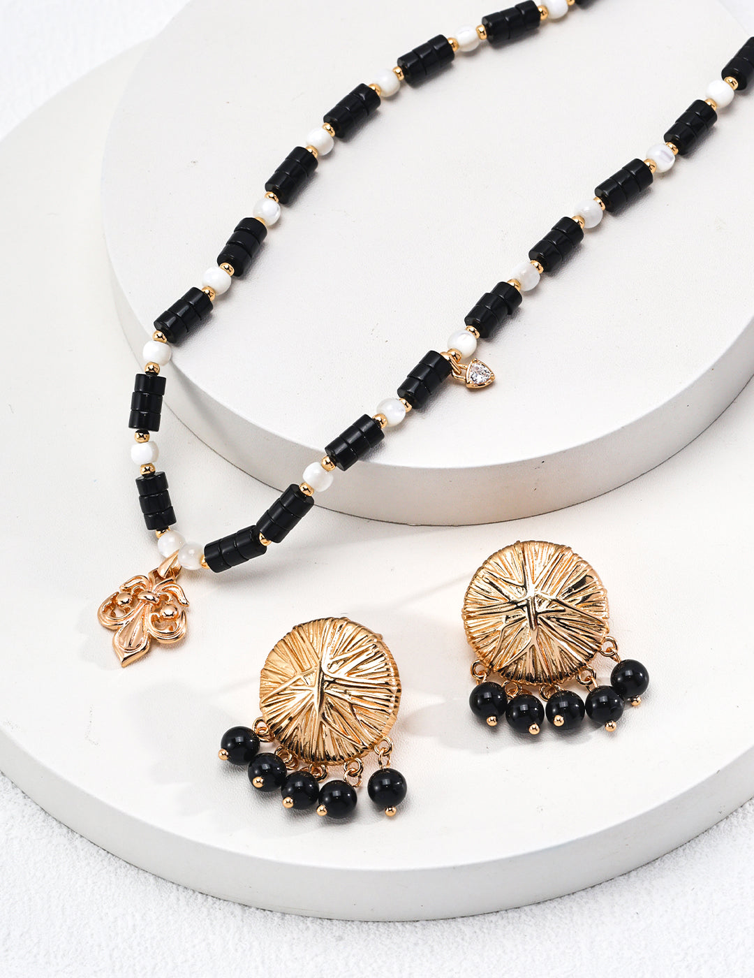 Nocturnal Light Earings- Black Onyx, Cameo Style