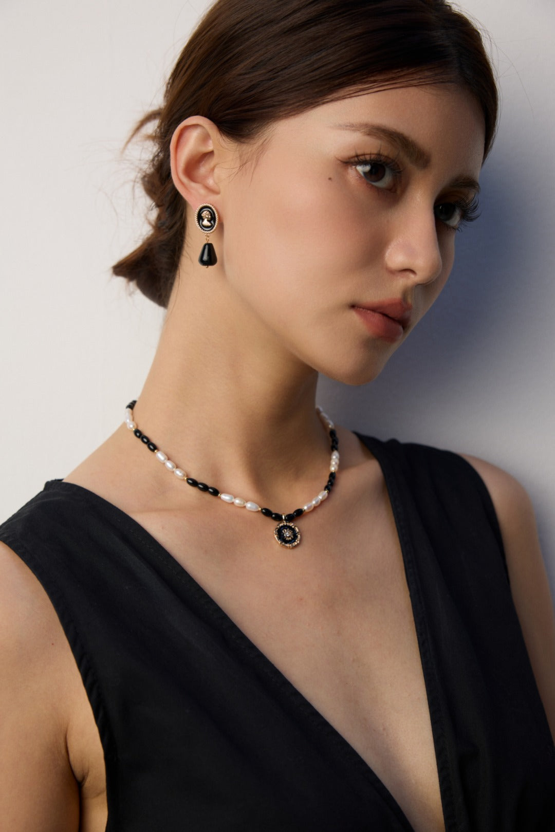 Nocturnal Light Earrings- Simulated Onyx, Cameo Style