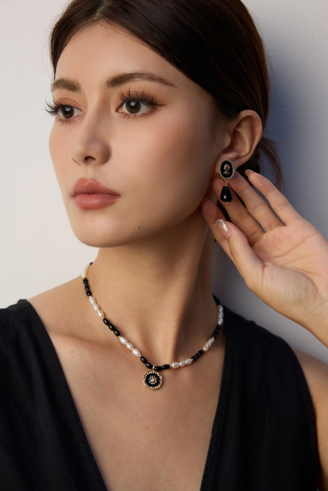 Nocturnal Light Earrings- Simulated Onyx, Cameo Style