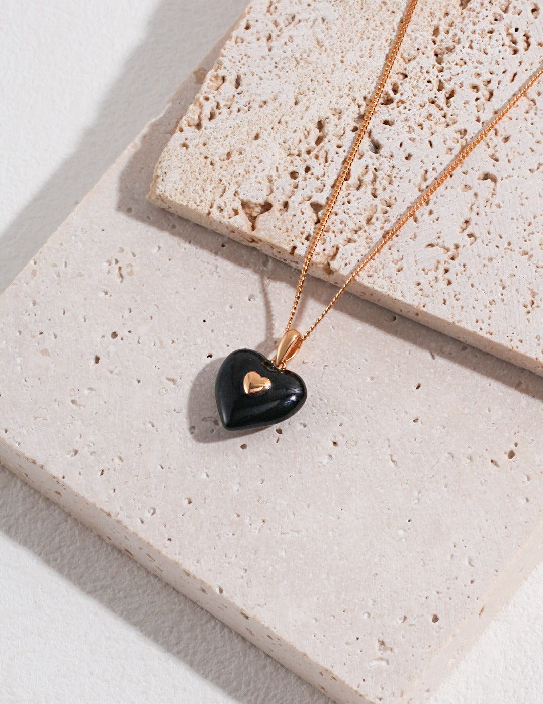 Black Enamel Heart Pendant Necklace- modern chic and classic elegance