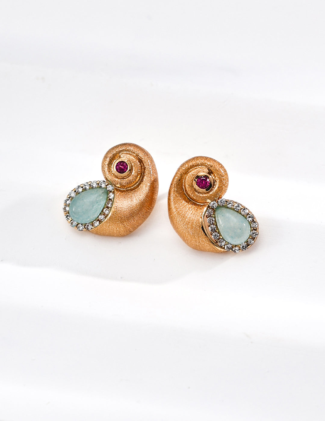 Gold Shell-Inspired Earrings- Blue Zircon Accent