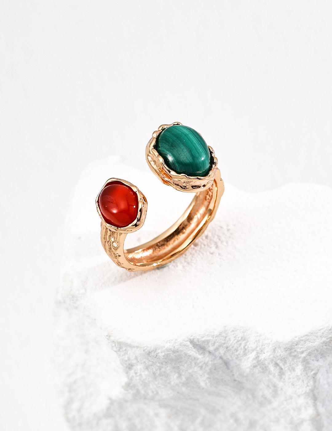 Versatile Style Gemstone distinctive Statement Ring- Malachite, Red Agate