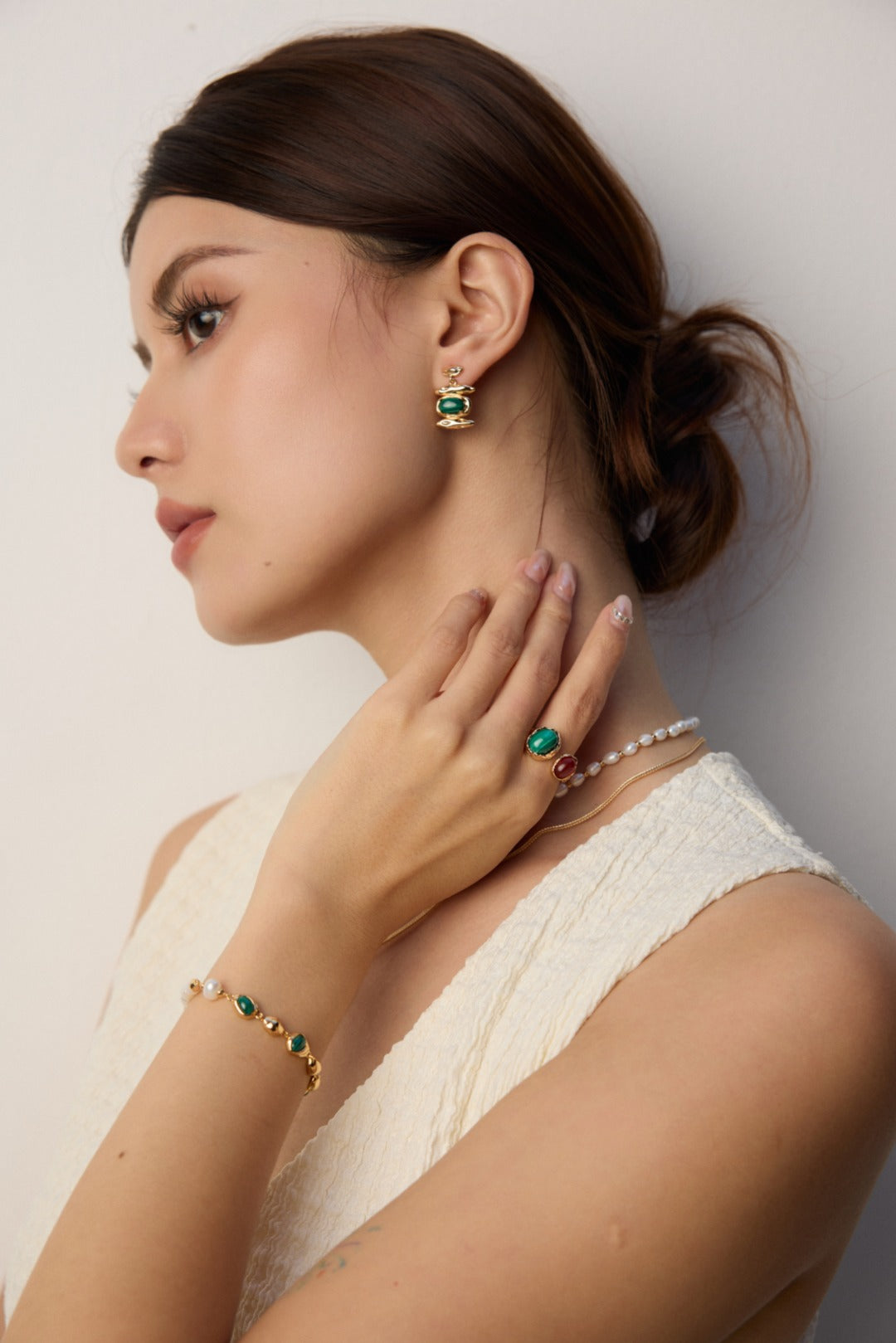 Versatile Style Gemstone distinctive Statement Ring- Malachite, Red Agate