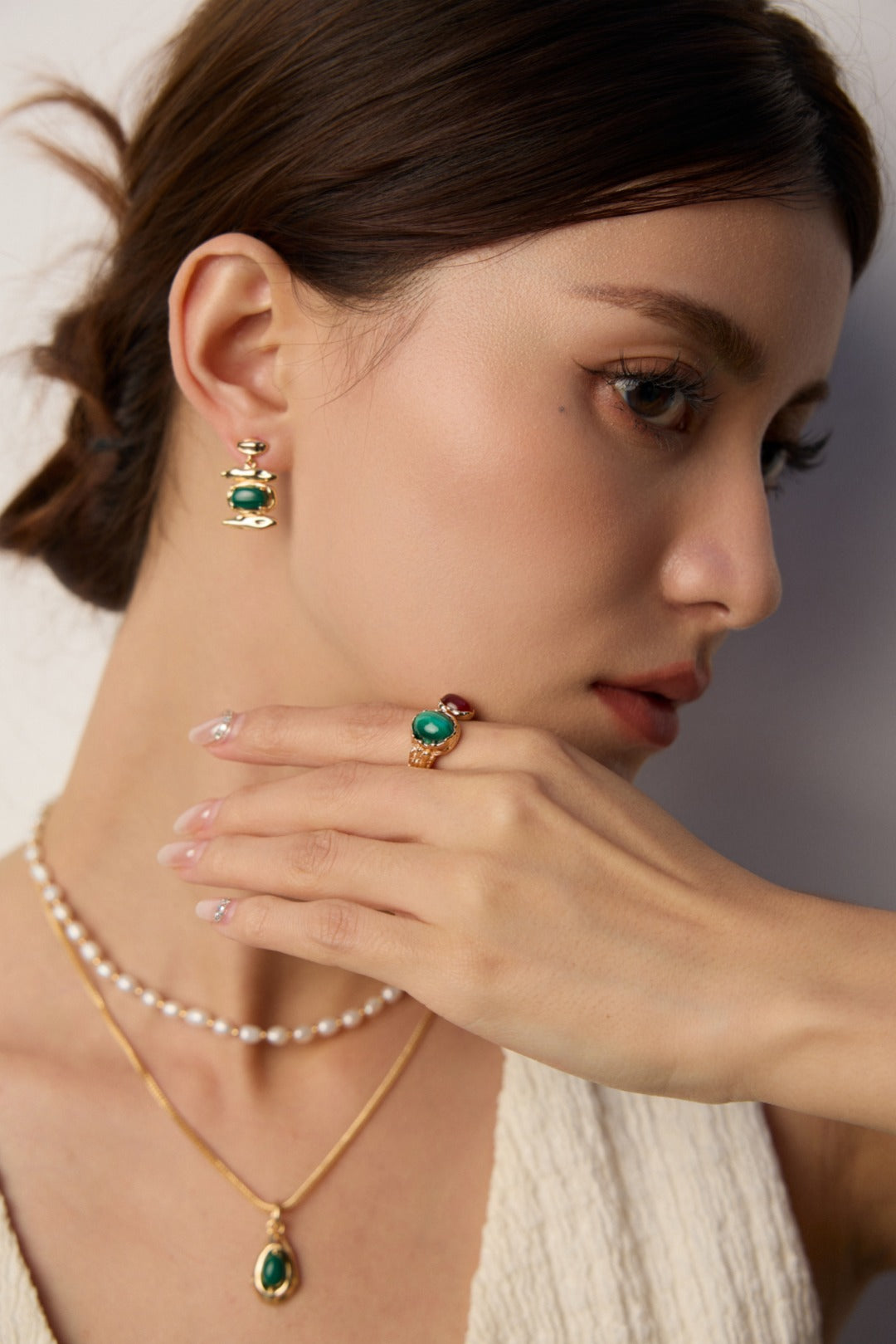 Versatile Style Gemstone distinctive Statement Ring- Malachite, Red Agate