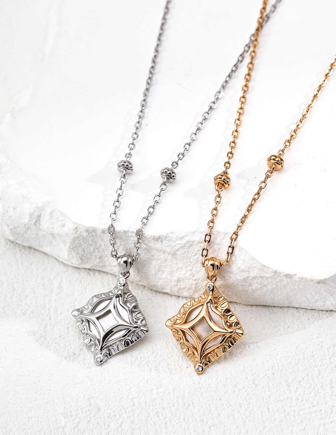 Mother-of-Pearl & Zircon Pendant Necklace - Vintage Serenity in French Elegance