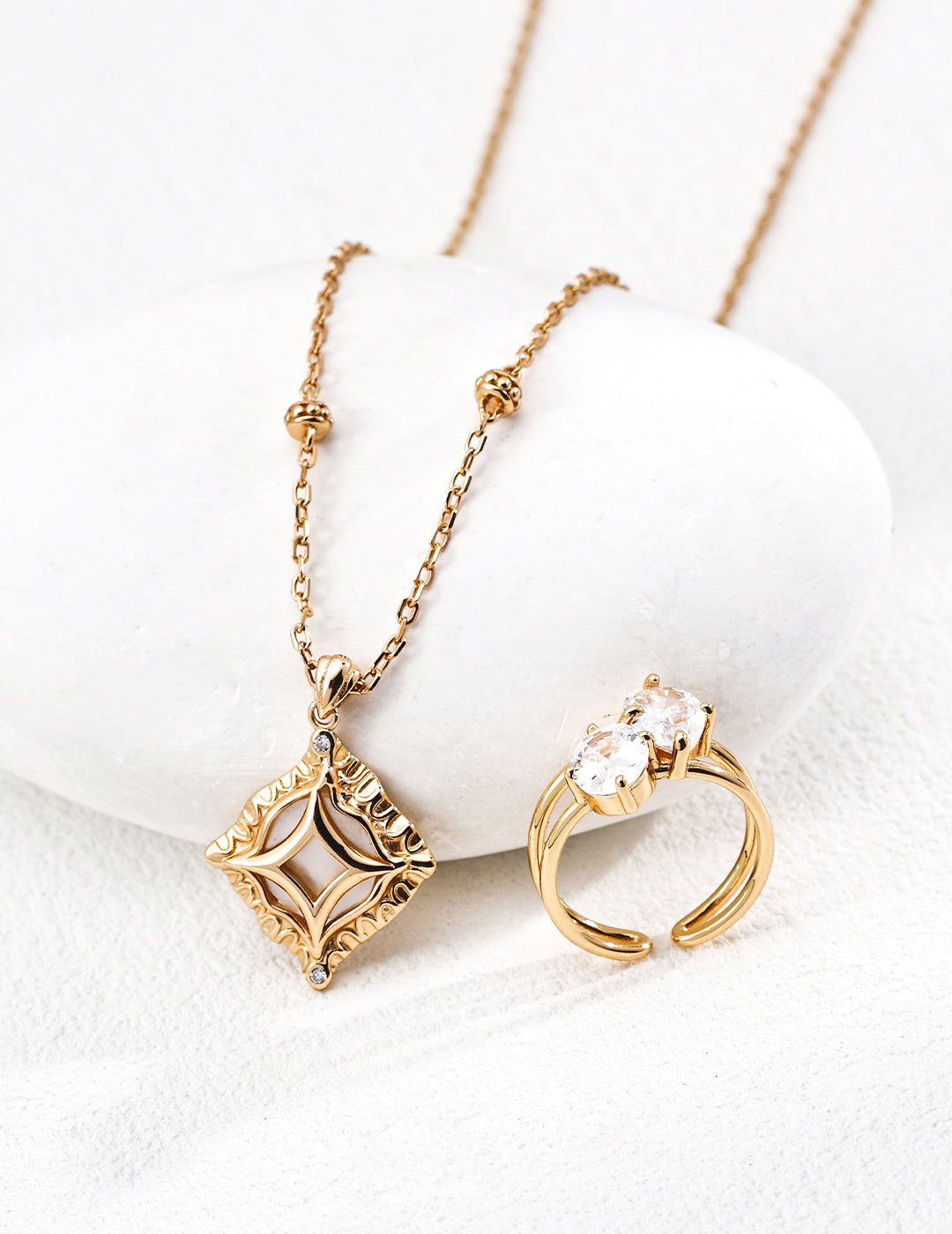 Mother-of-Pearl & Zircon Pendant Necklace - Vintage Serenity in French Elegance