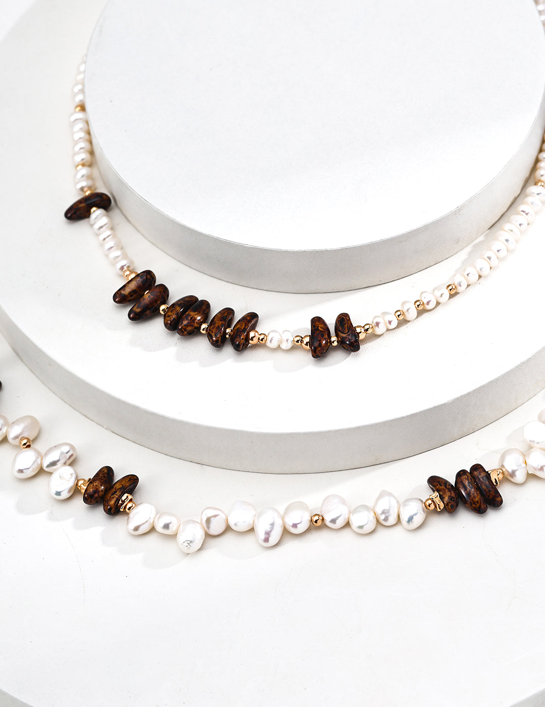 Natural Pearl & Tiger’s Eye Necklace Set – Organic, Textured, Vintage-Inspired Elegance