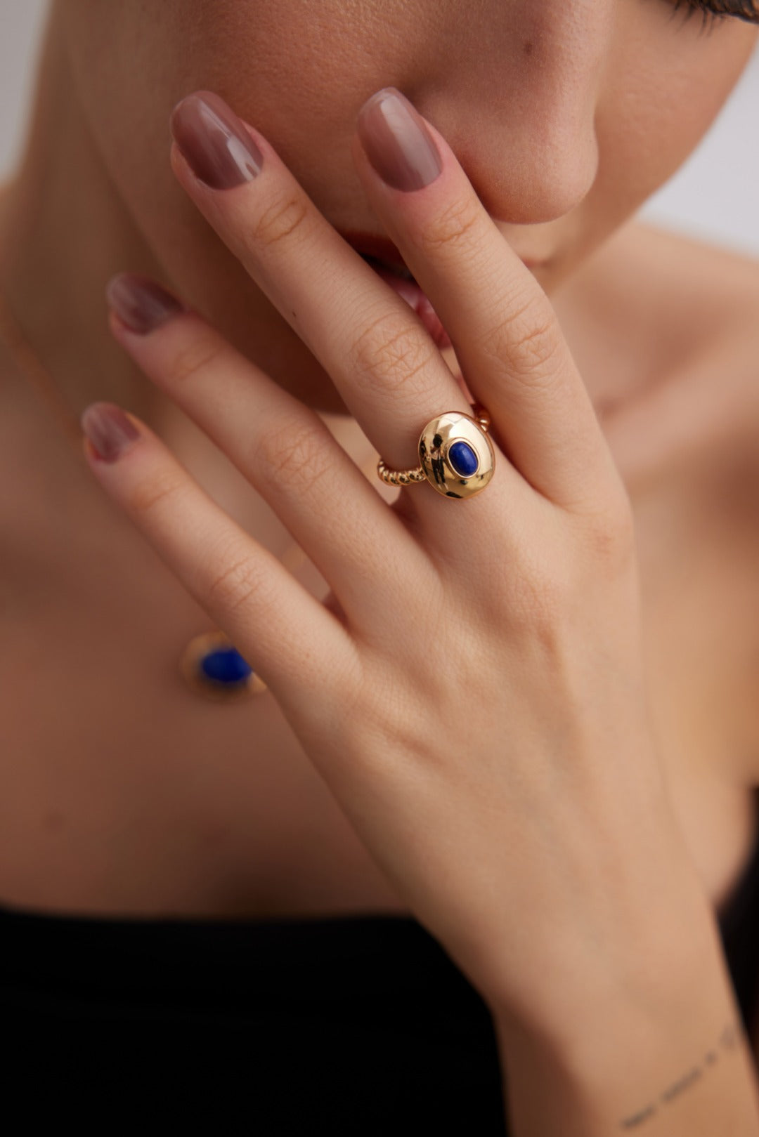 Lapis Lazuli / Black Onyx Ring- Dome Design with a Modern Vintage Edge