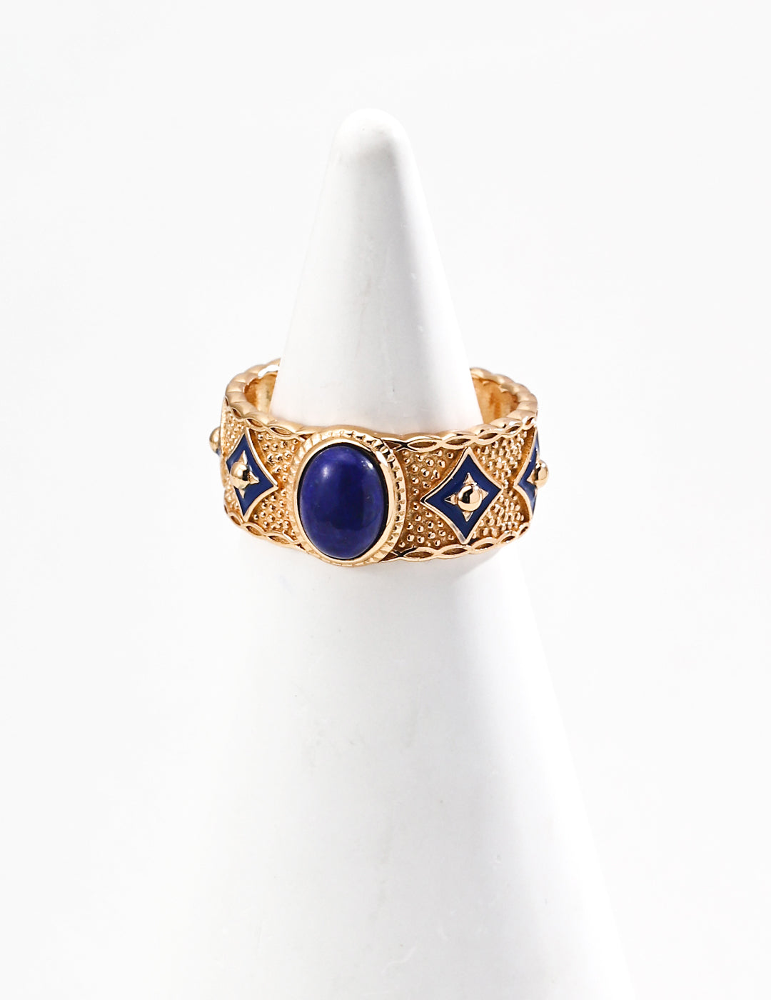 Inspired Blue Lapis & Mother-of-Pearl Drop Ring- Retro Mosaic Design
