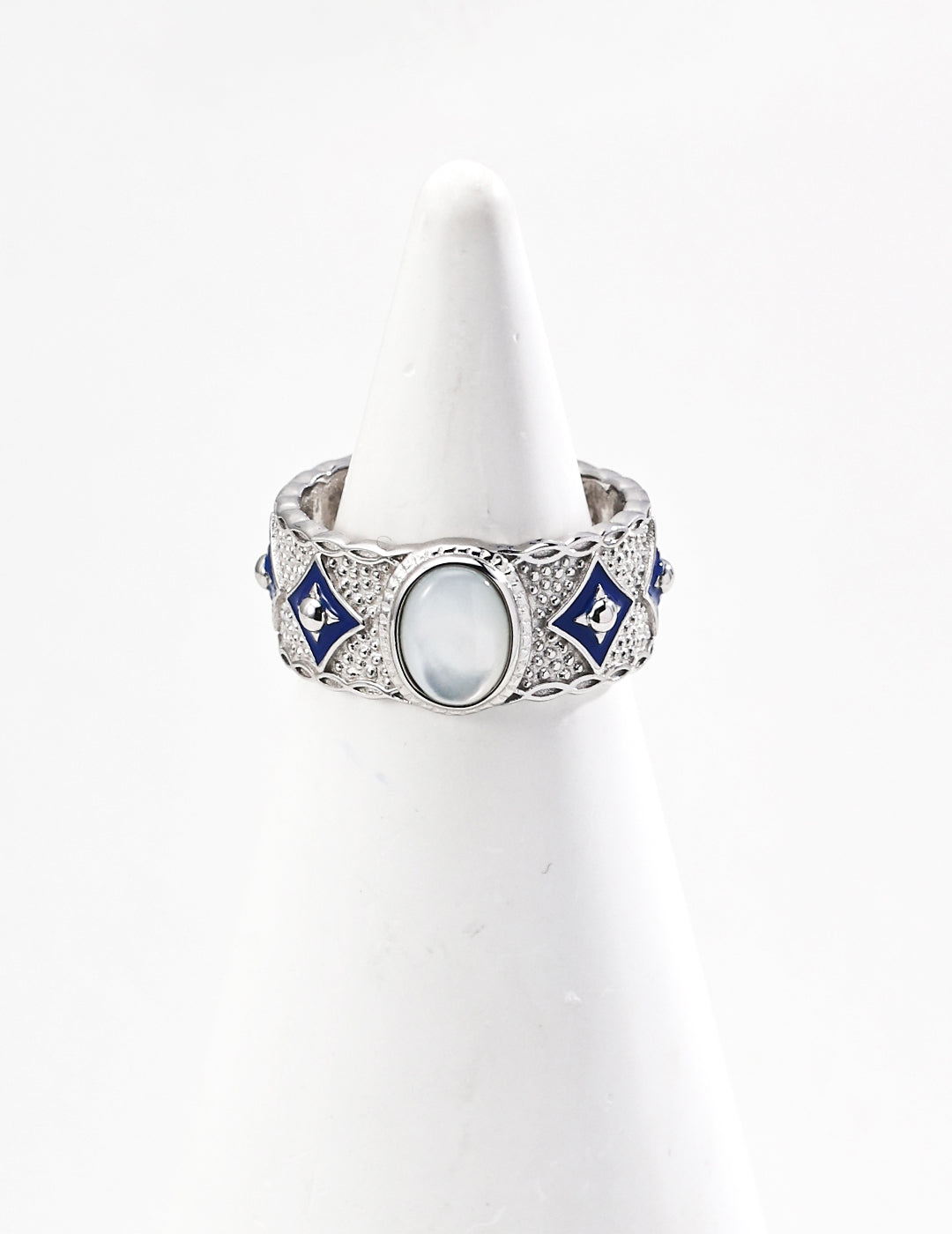 Inspired Blue Lapis & Mother-of-Pearl Drop Ring- Retro Mosaic Design